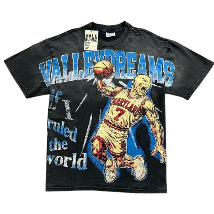 Retro Basketball Player Graphic Washed T-Shirt 2 colors 29027147