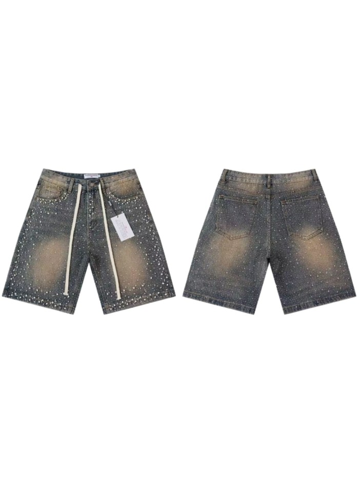 Sparkle Rhinestone Studded Baggy Denim Shorts 2 colors 29027511