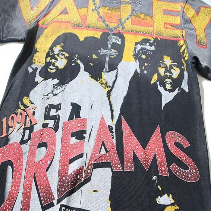 Hip Hop Portrait Rhinestone Graphic Washed T-Shirt 2 colors 29027397