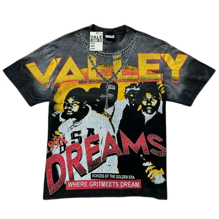 Hip Hop Portrait Rhinestone Graphic Washed T-Shirt 2 colors 29027397