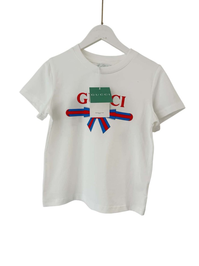 Bow & 3D Letter Logo Prints Crew Neck T-shirt for Kids 2 colors 29030020
