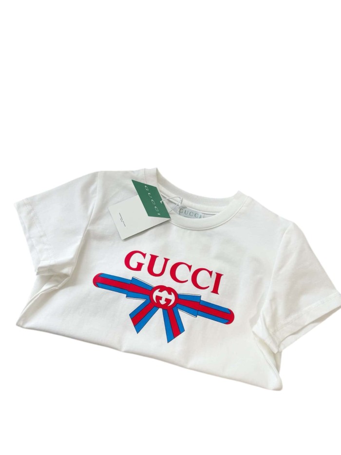 Bow & 3D Letter Logo Prints Crew Neck T-shirt for Kids 2 colors 29030020