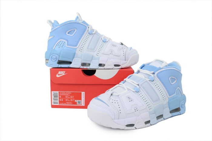[plus-size shoes]Air More High Top Unisex White And Blue Pippen Sneakers 29030150