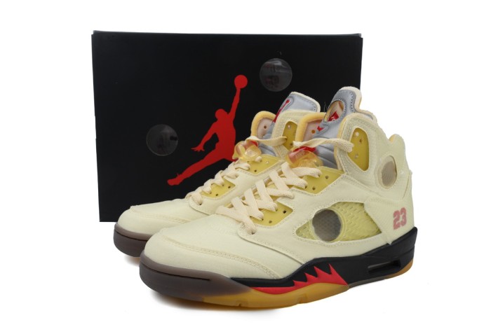 [plus-size shoes] 1:1 quality version Jordan 5 x Off-White  Sail  Canvas Basketball Shoes 29035191