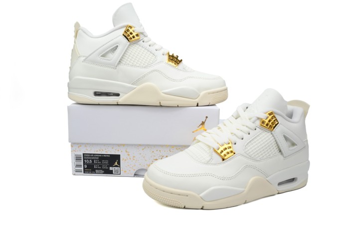 [plus-size shoes]Jordan 4   Metallic Gold  White Leather Basketball Shoes 29035156
