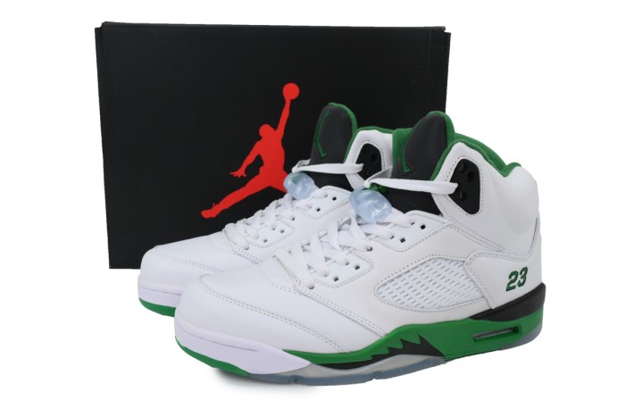 [plus-size shoes] 1:1 quality version Jordan 5   Lucky Green  White Leather Basketball Shoes 29035202