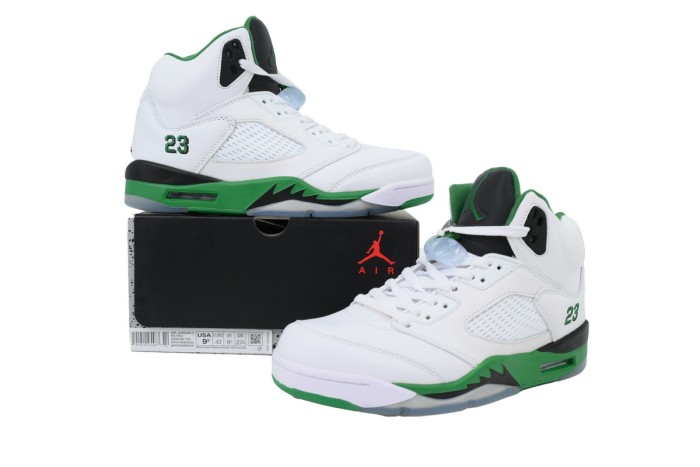 [plus-size shoes] 1:1 quality version Jordan 5   Lucky Green  White Leather Basketball Shoes 29035202