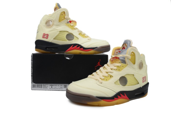 [plus-size shoes] 1:1 quality version Jordan 5 x Off-White  Sail  Canvas Basketball Shoes 29035191