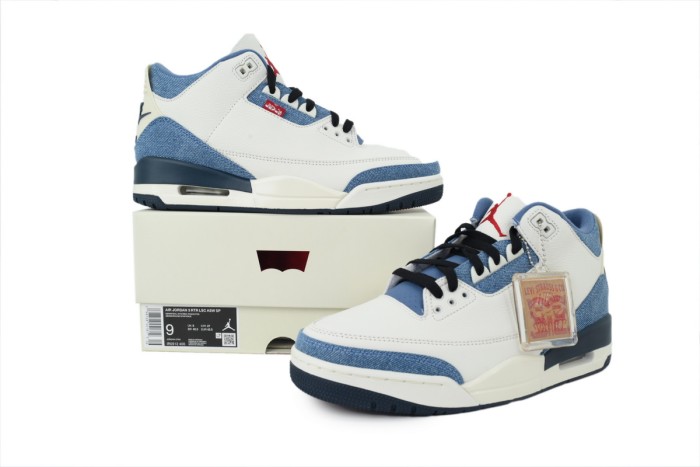 [plus-size shoes] 1:1 quality version @j3 x Levi's White Blue Denim & Leather Basketball Shoes 29039820