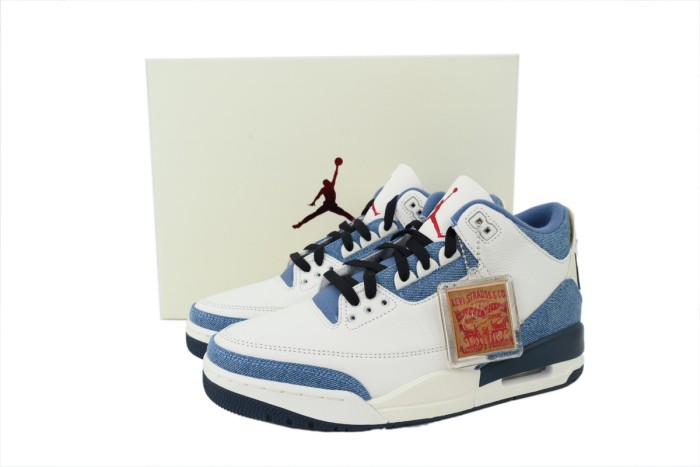 [plus-size shoes] 1:1 quality version @j3 x Levi's White Blue Denim & Leather Basketball Shoes 29039820