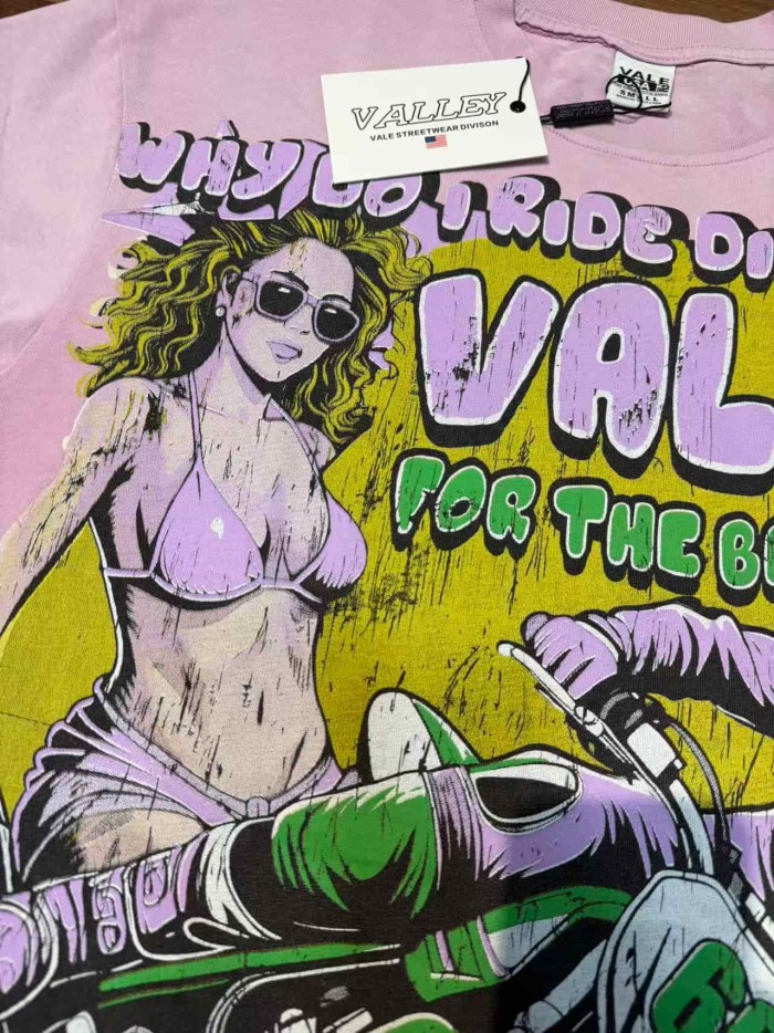 Motorcycle Girl Print Washed Tee 2 colors 29047374