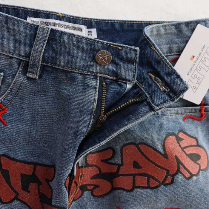 Red Letter Lightning Embroidery Washed Denim Shorts 2 colors 29047377