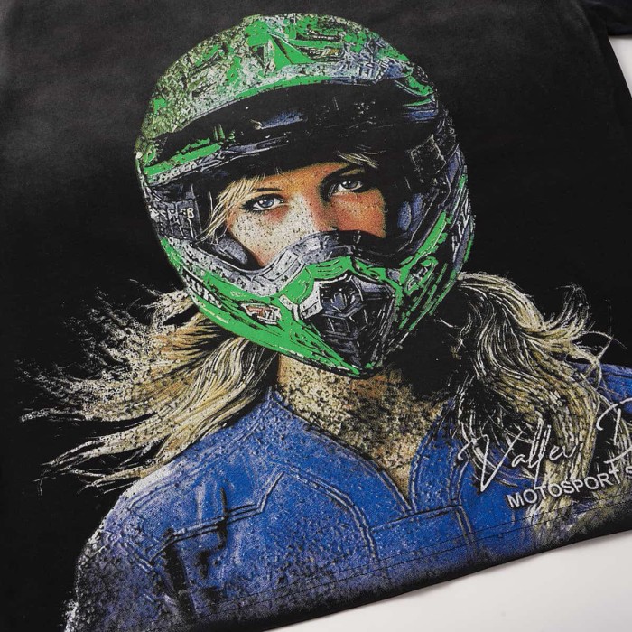 Female Motorcycle Rider Print Washed Tee 2 colors 29047375