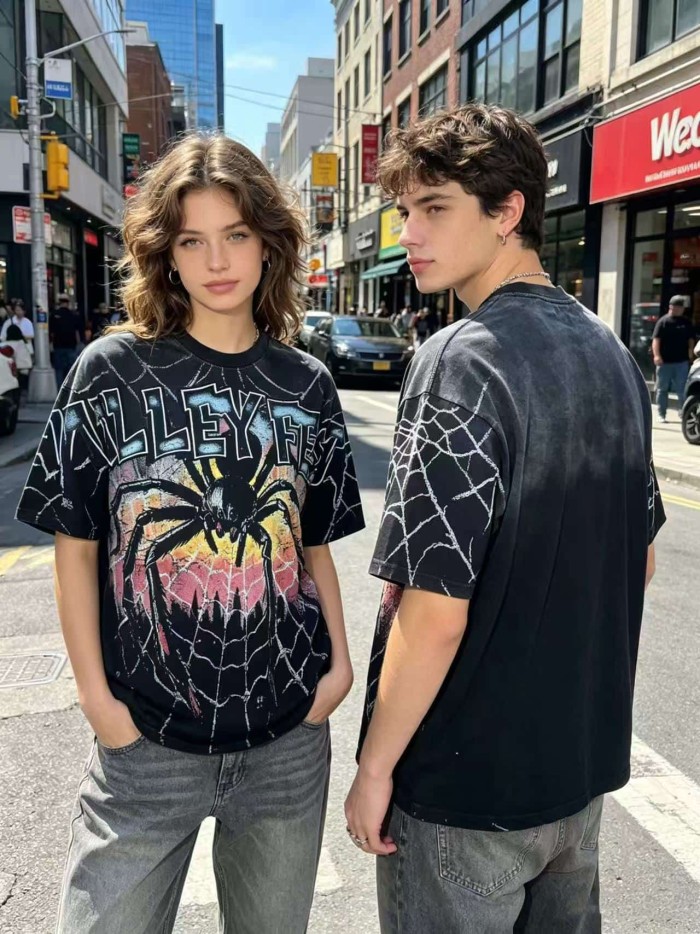 Giant Spider Web Print Washed Tee 29047372
