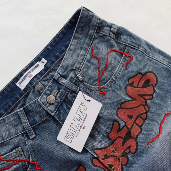 Red Letter Lightning Embroidery Washed Denim Shorts 2 colors 29047377