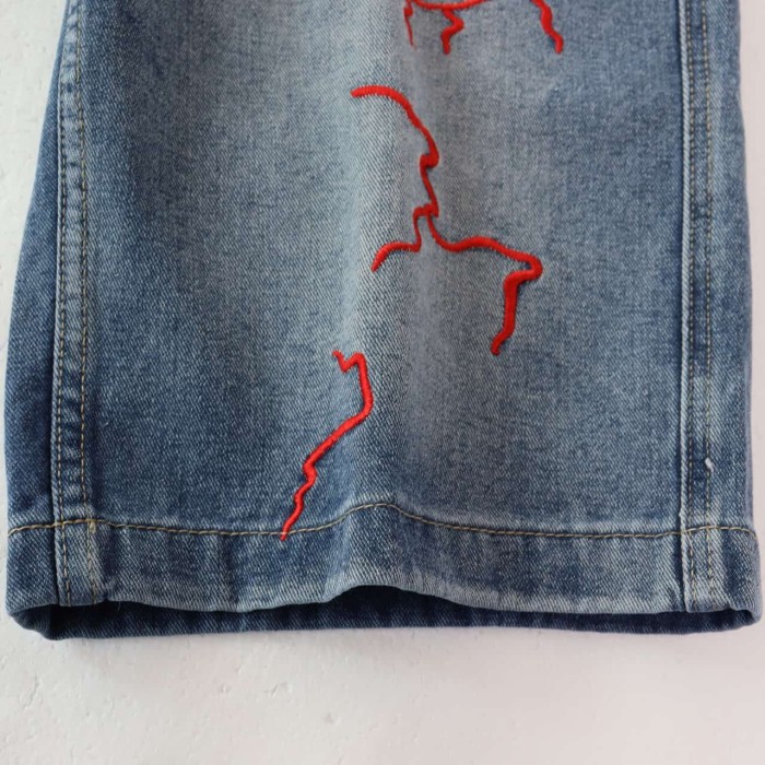 Red Letter Lightning Embroidery Washed Denim Shorts 2 colors 29047377