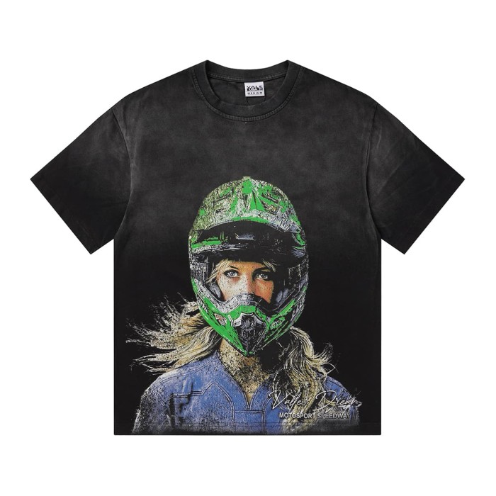 Female Motorcycle Rider Print Washed Tee 2 colors 29047375