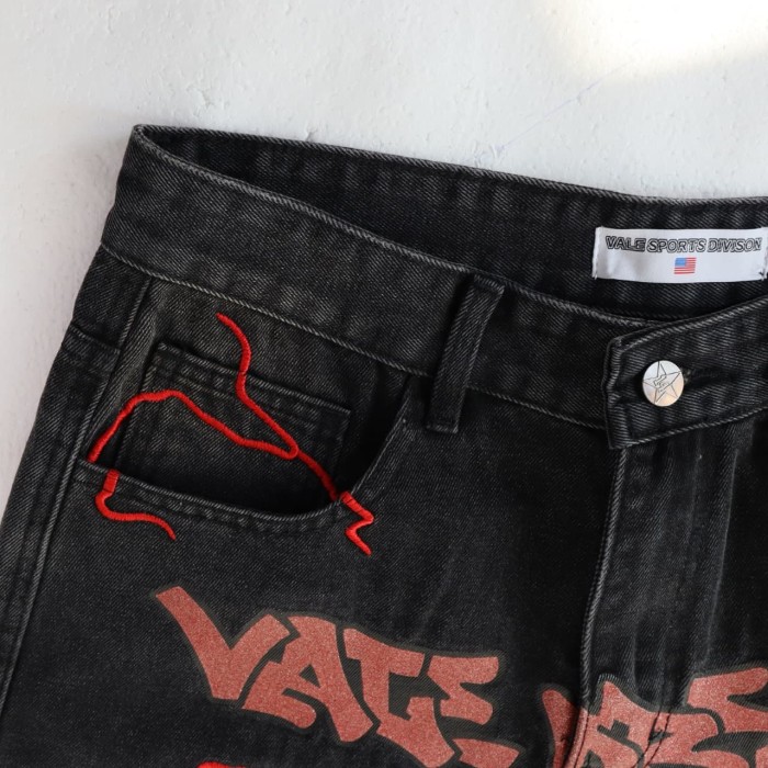 Red Letter Lightning Embroidery Washed Denim Shorts 2 colors 29047377