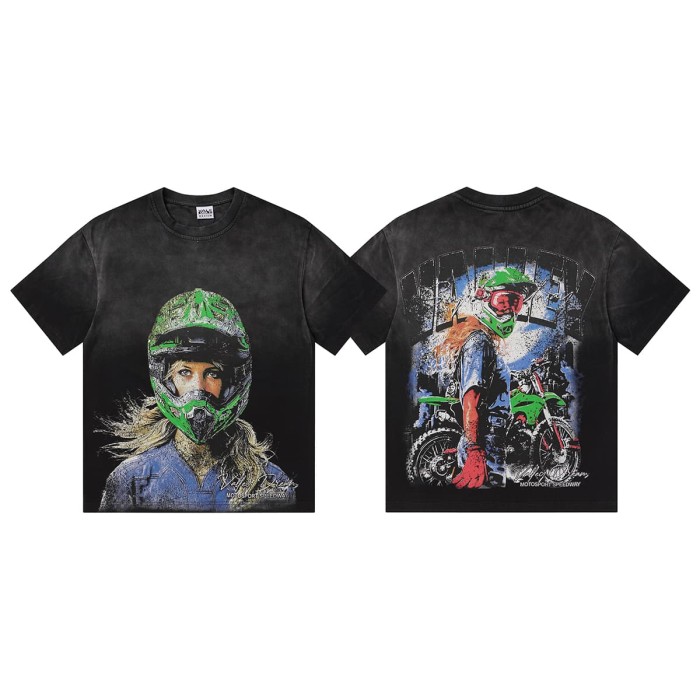 Female Motorcycle Rider Print Washed Tee 2 colors 29047375