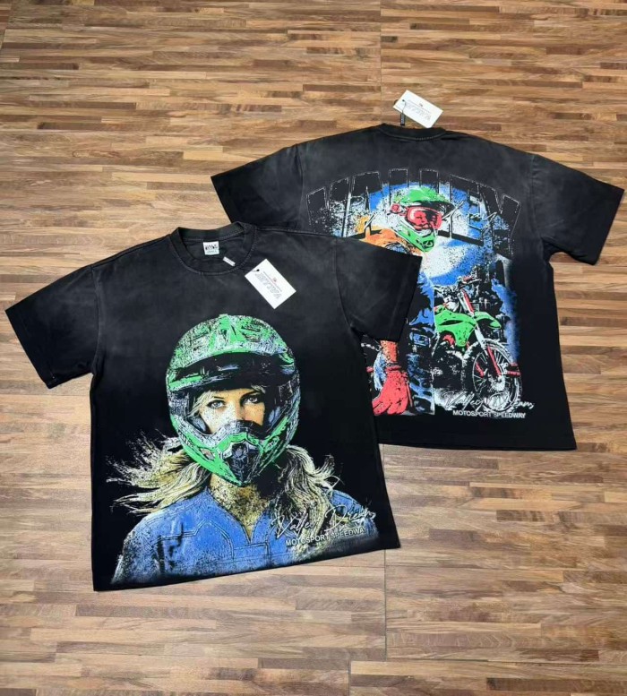 Female Motorcycle Rider Print Washed Tee 2 colors 29047375