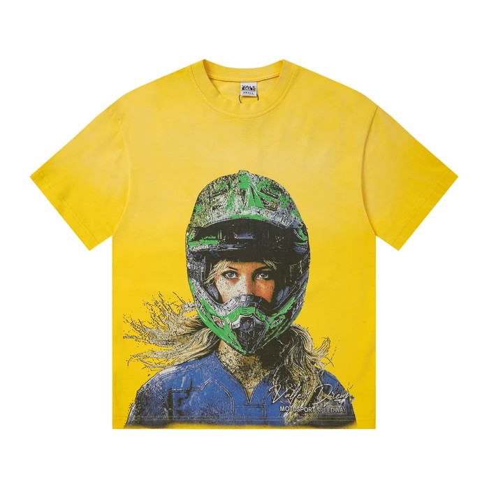 Female Motorcycle Rider Print Washed Tee 2 colors 29047375