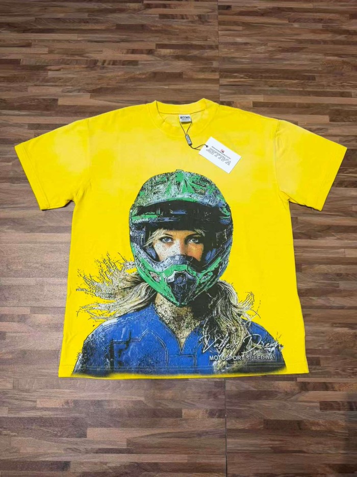 Female Motorcycle Rider Print Washed Tee 2 colors 29047375