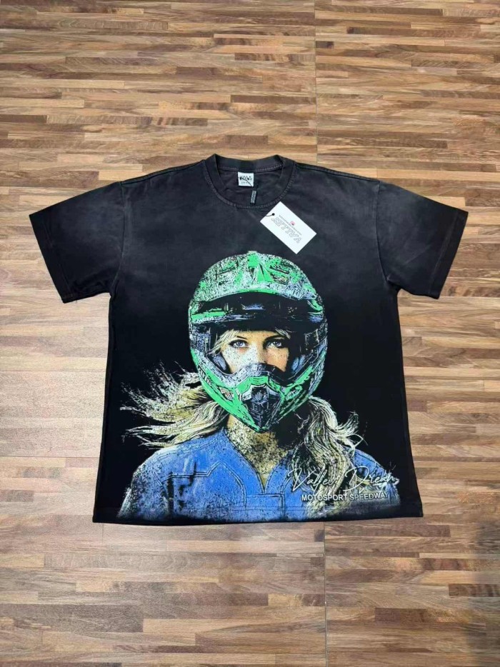 Female Motorcycle Rider Print Washed Tee 2 colors 29047375