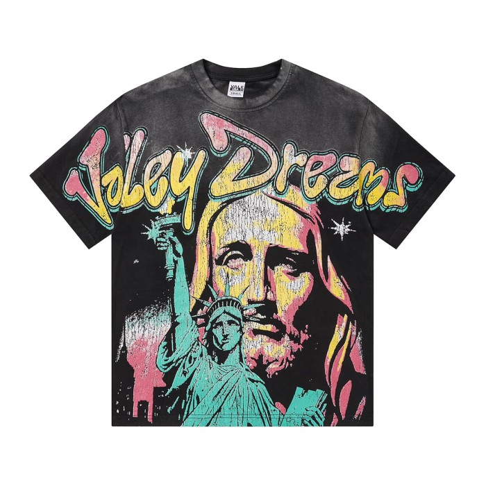 Jesus And Statue Of Liberty Print Washed Tee 29047381