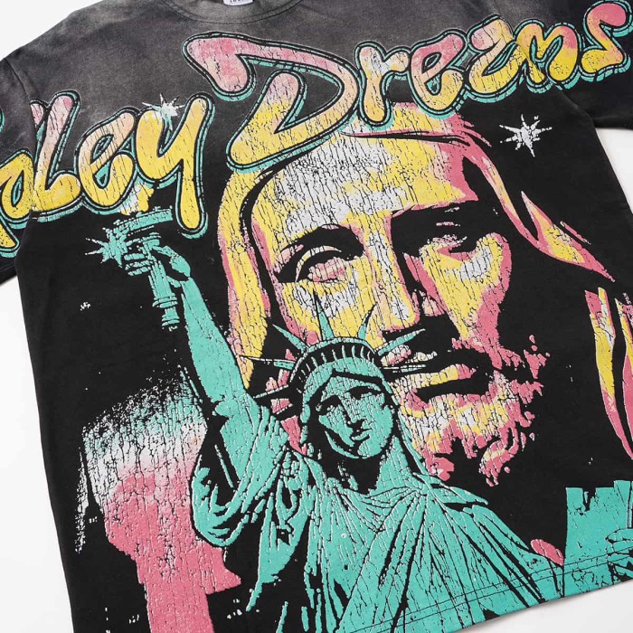 Jesus And Statue Of Liberty Print Washed Tee 29047381