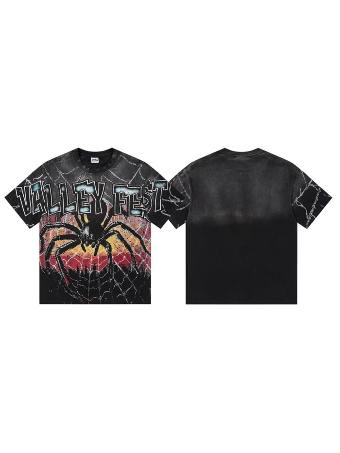 Giant Spider Web Print Washed Tee 29047372