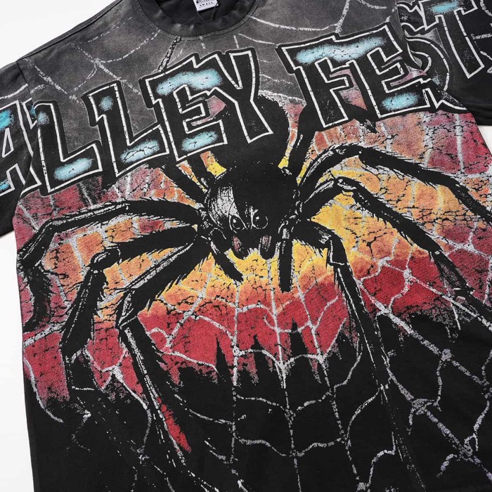 Giant Spider Web Print Washed Tee 29047372