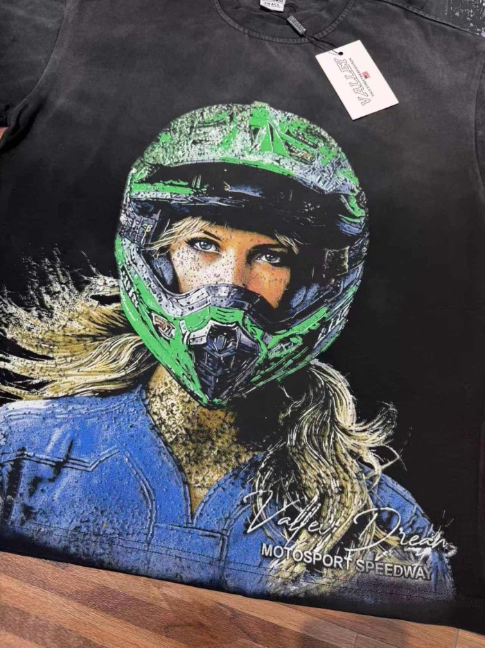 Female Motorcycle Rider Print Washed Tee 2 colors 29047375
