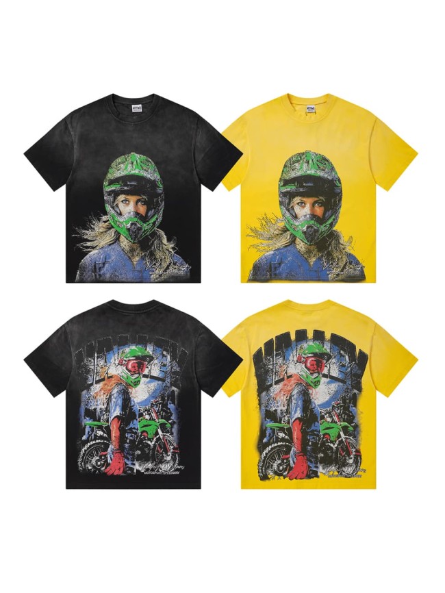 Female Motorcycle Rider Print Washed Tee 2 colors 29047375