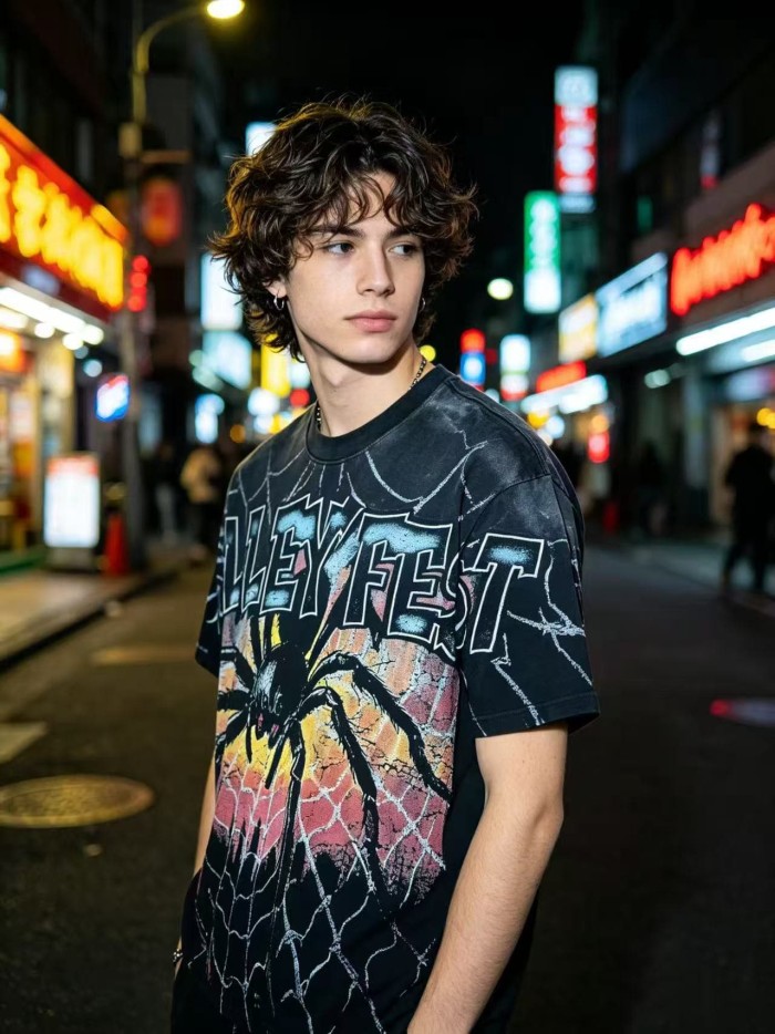 Giant Spider Web Print Washed Tee 29047372