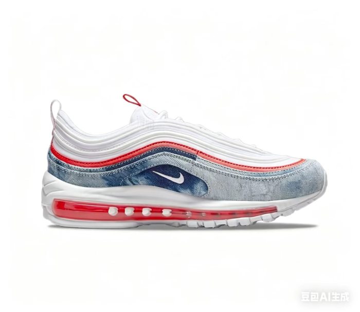 Air Max 97 White Denim Red Accent Full-Length Air Cushion Sneakers 29064397