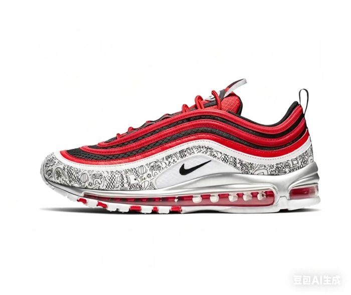 Air Max 97 Red White Silver Doodle Print Full-Length Air Cushion Sneakers 29064406