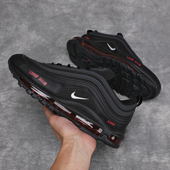 Air Max 97  Black Red  LUKE 10:18  Print Full-Length Air Cushion Sneakers 29063959
