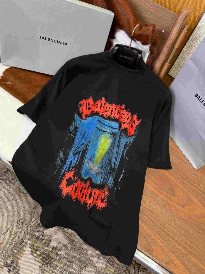 1:1 quality version Red flame Gothic font colored vintage portrait short-sleeved T-shirt 29077490