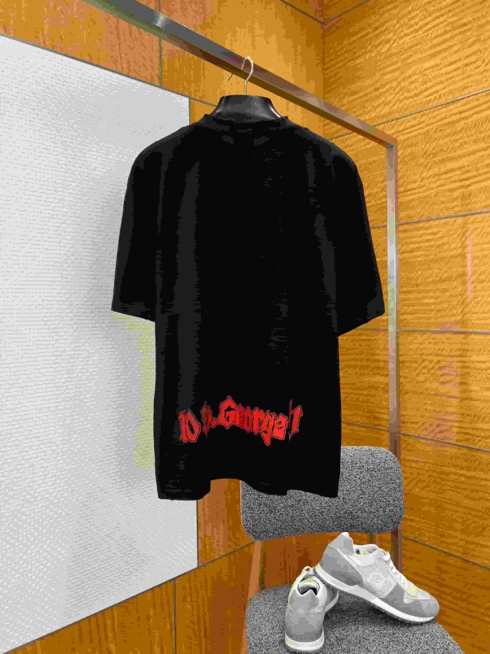 1:1 quality version Red flame Gothic font colored vintage portrait short-sleeved T-shirt 29077490