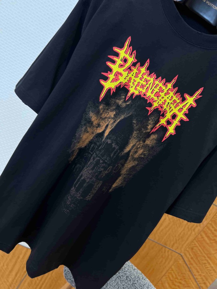 1:1 quality version Yellow and red spiny flame Gothic font vintage short-sleeved T-shirt 29077501