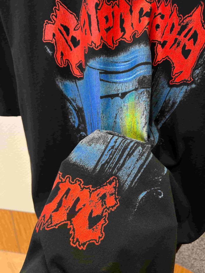 1:1 quality version Red flame Gothic font colored vintage portrait short-sleeved T-shirt 29077490