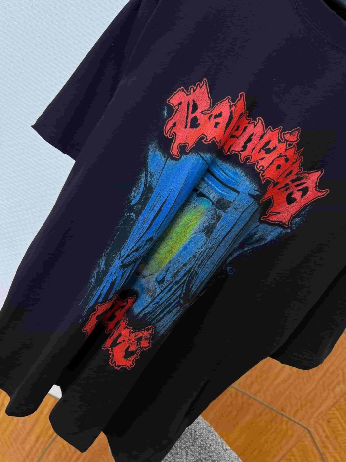 1:1 quality version Red flame Gothic font colored vintage portrait short-sleeved T-shirt 29077490