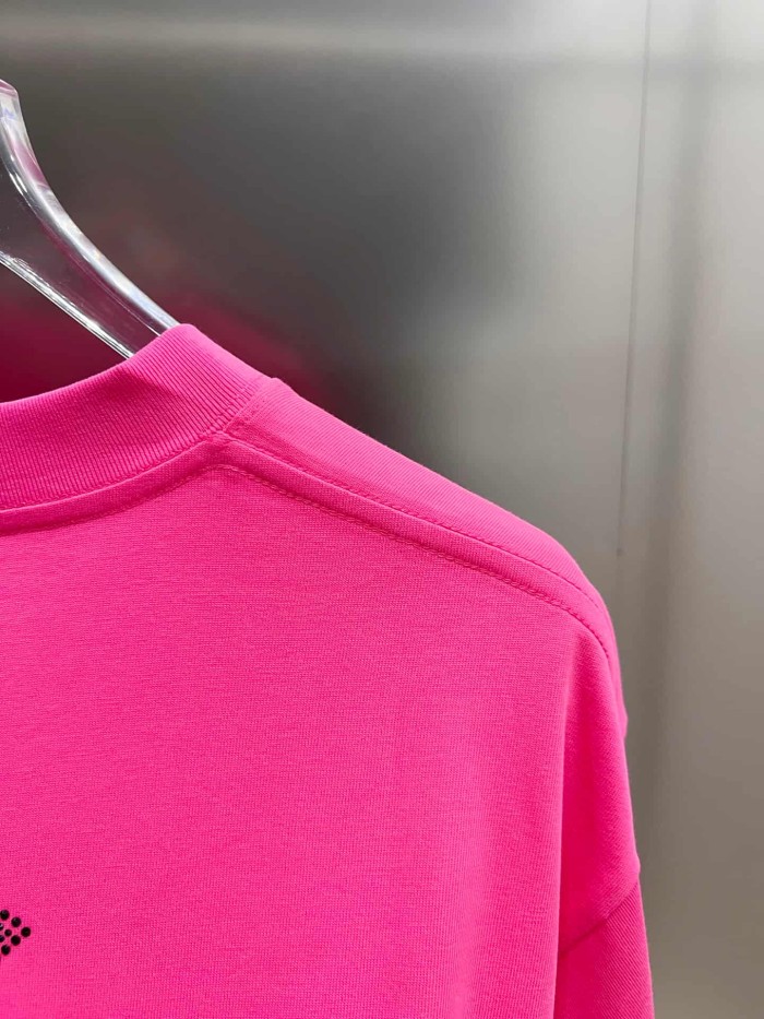 1:1 quality version Sanskrit Horseshoe Cross Rhinestone Printed Bright Pink  Vintage Tee 2 colors 29082515