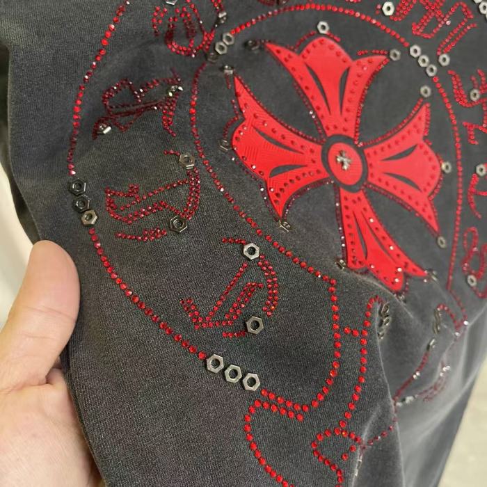 1:1 quality version Red Sanskrit Horseshoe Cross Logo Printed  Vintage Tee 4 colors 29082421