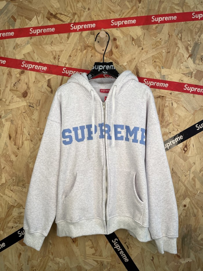 Chest Flocked Logo Zip Up Unisex Hoodie 29082092