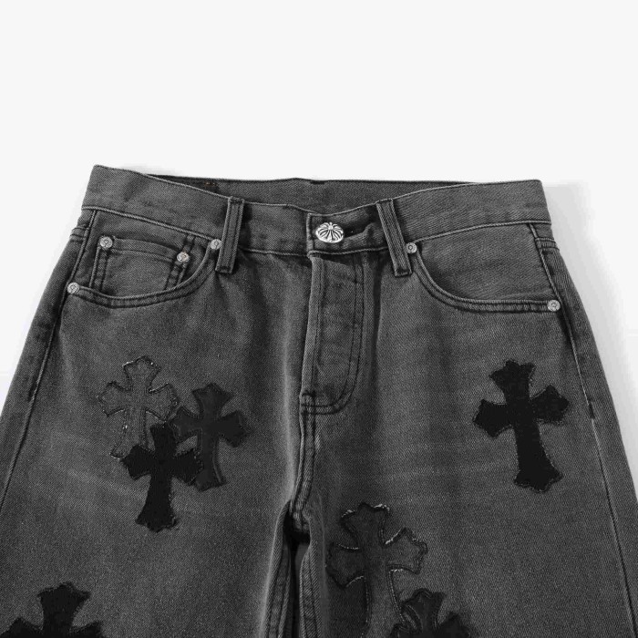 1:1 quality version Black Cross Patched Washed Charcoal Grey Straight Leg Denim Jeans 29082261