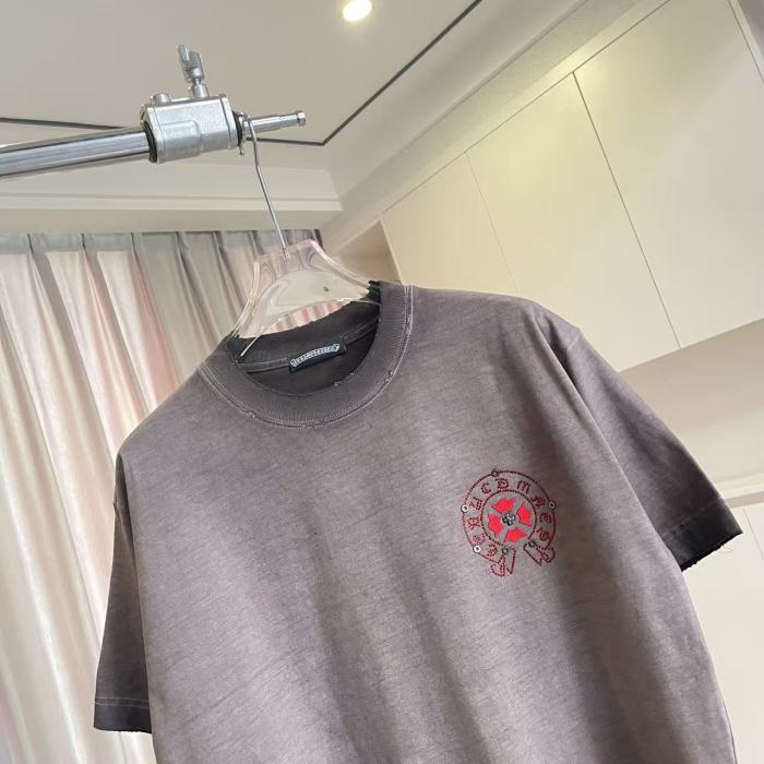 1:1 quality version Red Sanskrit Horseshoe Cross Logo Printed  Vintage Tee 4 colors 29082421