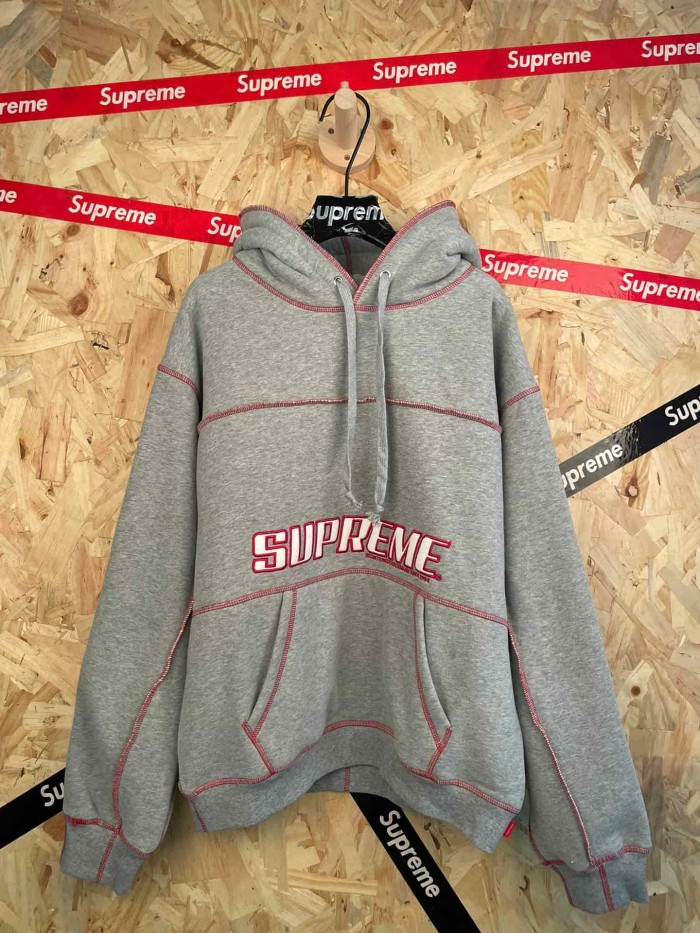 1:1 quality version Heather Grey Contrast Stitching Embroidered Fleece Lined Hooded 29082102