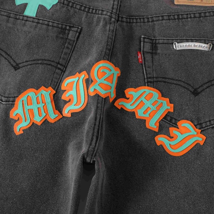 1:1 quality version Orange & Mint Cross Patched Washed Dark Grey Straight Leg Denim Jeans 29082255