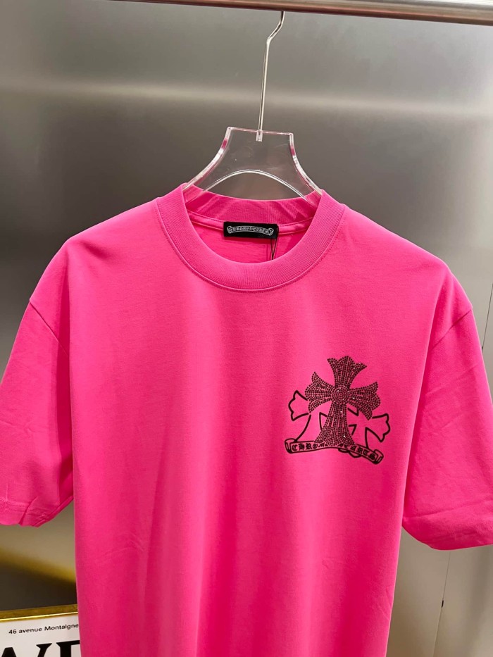1:1 quality version Sanskrit Horseshoe Cross Rhinestone Printed Bright Pink  Vintage Tee 2 colors 29082515